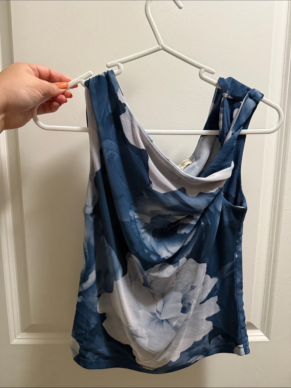Draped Floral Tank Top - Blue